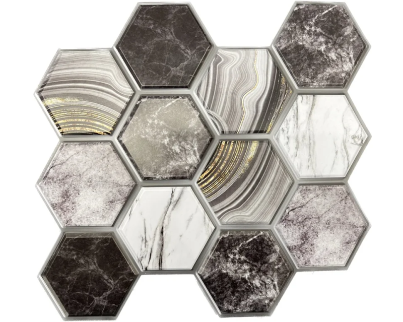 Dekorační 3D samolepící panel Patchwork Mramor černo-bílý