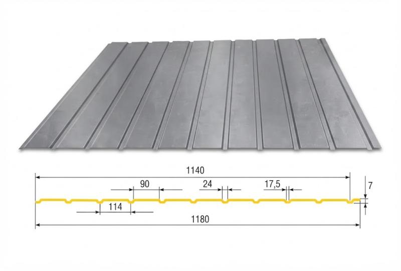 Trapézový plech Hornval E7 Elevace Pozink 0,5 mm