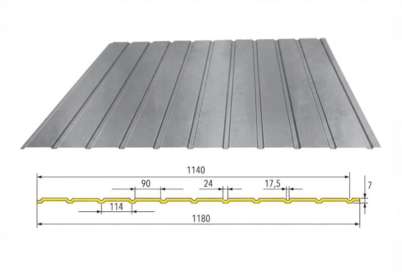 Trapézový plech Hornval E7 Elevace Pozink 0,7 mm