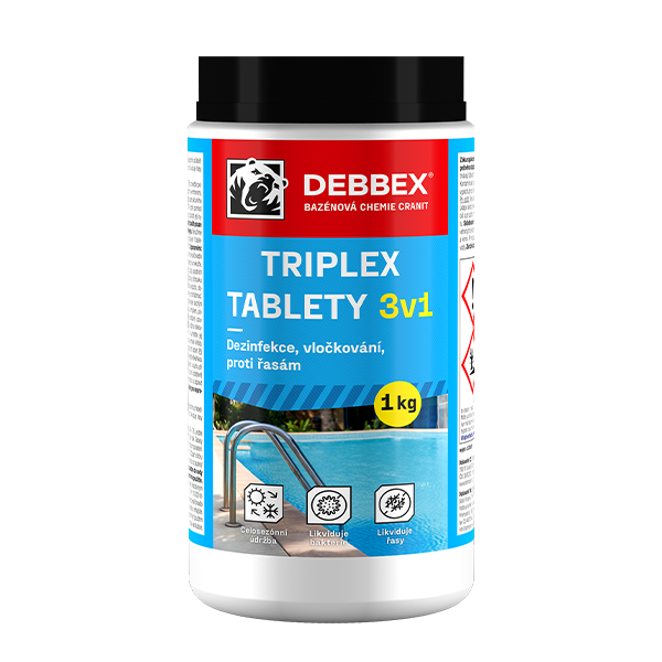 Triplex tablety - dezinfekce, proti řasám, vločkování 1 kg dóza namodralá