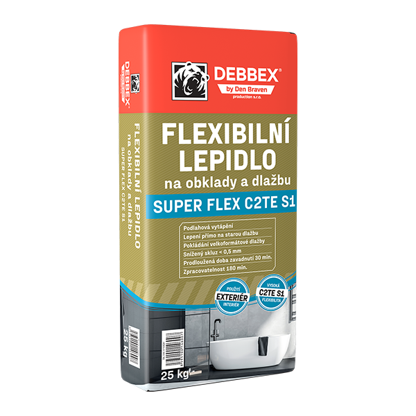 Flexibilní lepidlo na obklady a dlažbu SUPER FLEX C2TE S1 25 kg pytel šedá